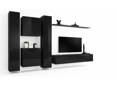 Mueble de salón negro con soporte para TV, conjunto completo de muebles de lujo para sala de estar moderna de 6 piezas.