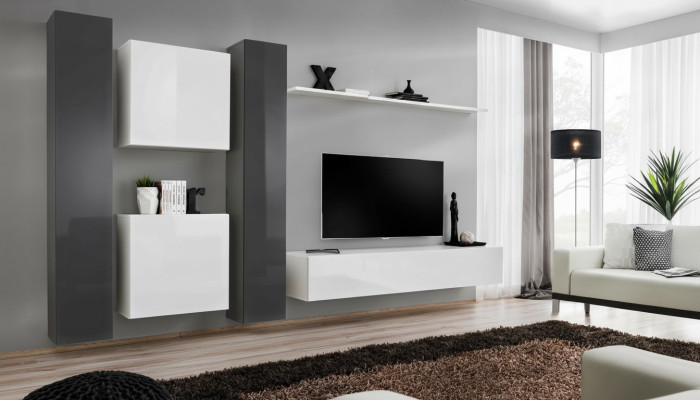 Muebles de sala blancos, conjunto de muebles de pared de diseño, conjunto completo de 6 piezas, nuevo.