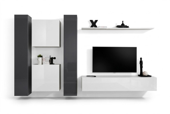 Muebles de sala blancos, conjunto de muebles de pared de diseño, conjunto completo de 6 piezas, nuevo.