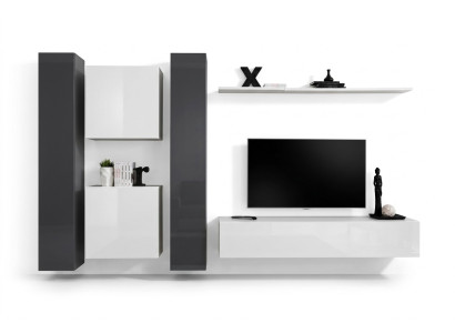 Muebles de sala blancos, conjunto de muebles de pared de diseño, conjunto completo de 6 piezas, nuevo.