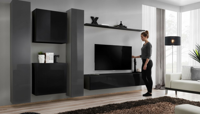 Diseñador Negro Muebles de sala de estar Nuevo Conjunto de pared de TV Soporte para TV Mueble Aparador
