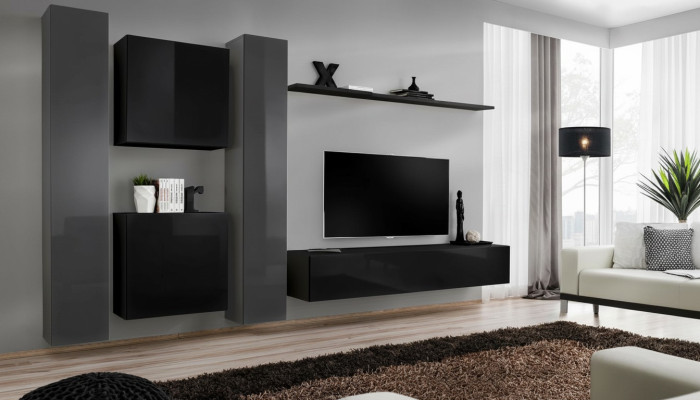 Diseñador Negro Muebles de sala de estar Nuevo Conjunto de pared de TV Soporte para TV Mueble Aparador