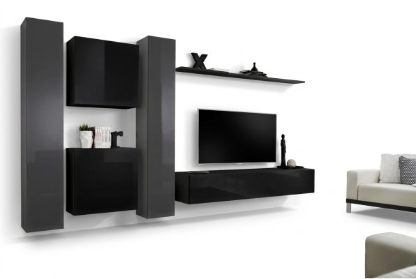 Diseñador Negro Muebles de sala de estar Nuevo Conjunto de pared de TV Soporte para TV Mueble Aparador