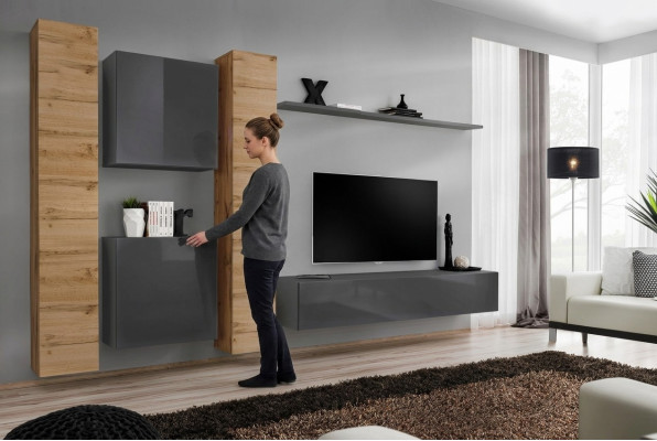 Designer pared de la sala de estar Estantes de madera Muebles de lujo de sala de estar de madera Estilo moderno.