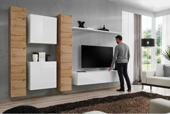 Wohnwand Blanco Muebles de madera Armario Diseño Estante de pared completo Pared Estante