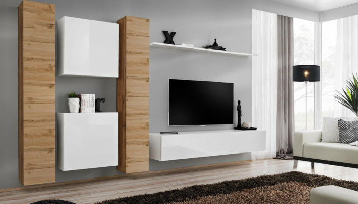 Wohnwand Blanco Muebles de madera Armario Diseño Estante de pared completo Pared Estante