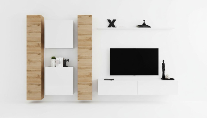 Wohnwand Blanco Muebles de madera Armario Diseño Estante de pared completo Pared Estante