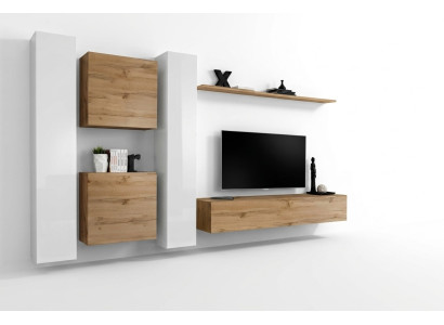 Mueble de salón de diseño en color marrón con estantería de pared completo completamente nuevo.