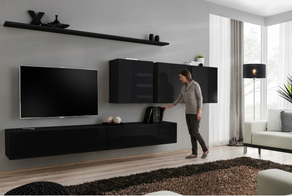 Negro pared de la sala de estar muebles de la sala de estar moderno diseño aparador armario de pared diseñador