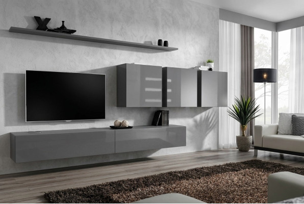 Mueble de salón gris moderno, soporte de TV diseñado, aparador, mueble de madera, armario, armario de pared