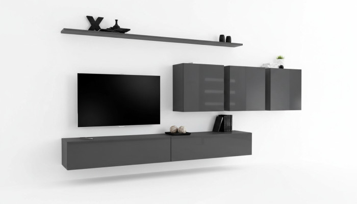 Mueble de salón gris moderno, soporte de TV diseñado, aparador, mueble de madera, armario, armario de pared