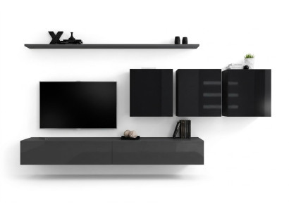Mueble de salón gris completo de 7 piezas, muebles de madera diseñados, aparador, armario de pared, estante de pared.