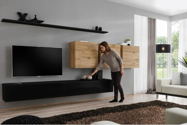Conjunto completo de muebles de salón modernos: soporte de TV de 7 piezas con aparador.