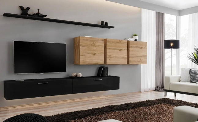Conjunto completo de muebles de salón modernos: soporte de TV de 7 piezas con aparador.