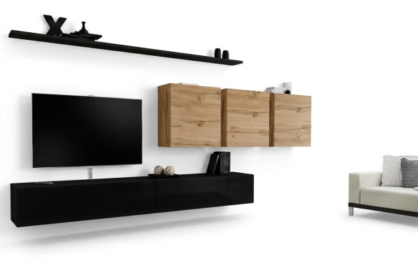 Conjunto completo de muebles de salón modernos: soporte de TV de 7 piezas con aparador.