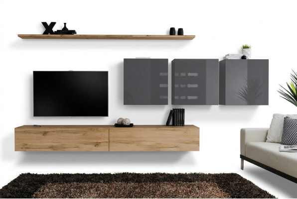 Mueble de salón marrón, armario de pared para sala de estar, estantería de pared, armario, muebles de diseño.