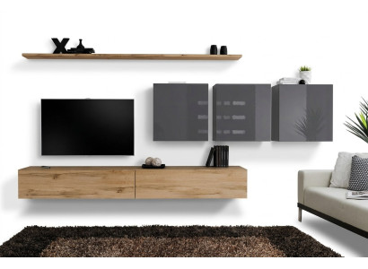 Mueble de salón marrón, armario de pared para sala de estar, estantería de pared, armario, muebles de diseño.