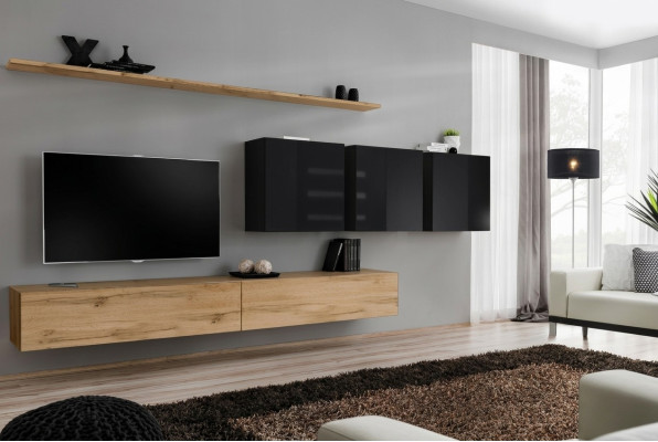 Diseño de pared de estar marrón, aparador, soporte para TV, armario de pared, muebles de salón completos.