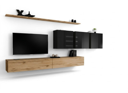 Diseño de pared de estar marrón, aparador, soporte para TV, armario de pared, muebles de salón completos.