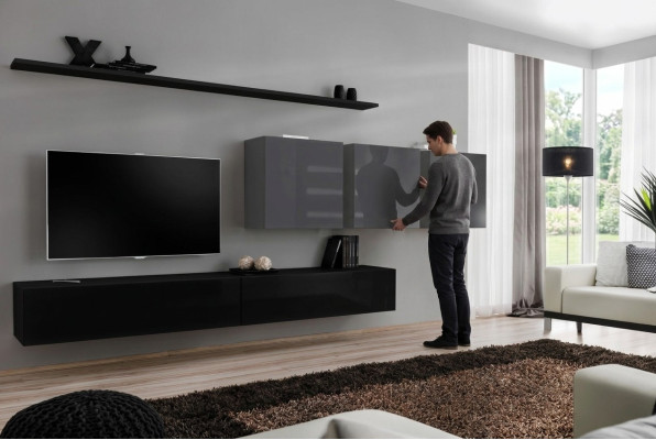 Diseño de pared de TV con soporte para TV 3x Armario de pared Soporte para TV Lowboard Mobiliario 7 piezas