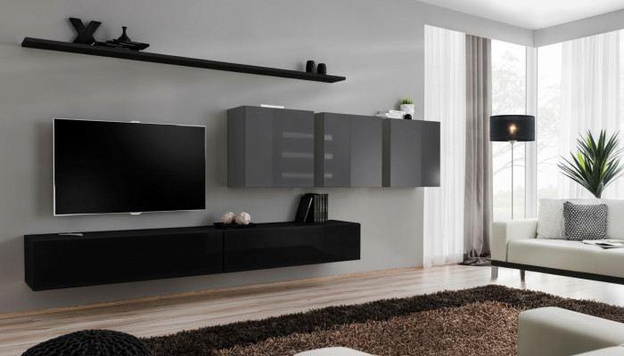 Diseño de pared de TV con soporte para TV 3x Armario de pared Soporte para TV Lowboard Mobiliario 7 piezas