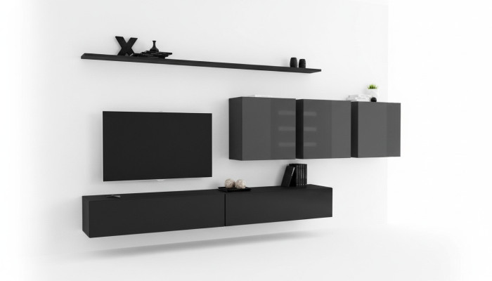 Diseño de pared de TV con soporte para TV 3x Armario de pared Soporte para TV Lowboard Mobiliario 7 piezas