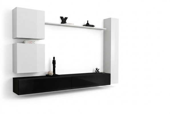 Diseño de pared de sala de estar, aparador de 3 cajones, soporte de TV, juego de 6 piezas. Muebles de madera en estilo de diseñador.