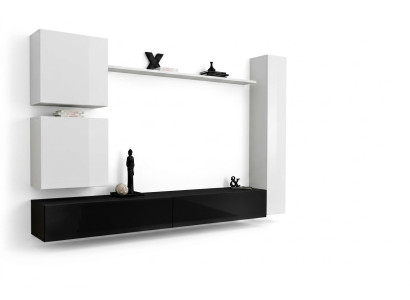 Diseño de pared de sala de estar, aparador de 3 cajones, soporte de TV, juego de 6 piezas. Muebles de madera en estilo de diseñador.