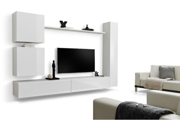 Blanco lujo pared de muebles de salón diseñador estante de TV moderno set