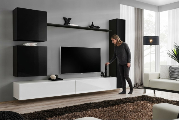 Mueble de salón negro, mueble de pared de diseño, soporte de TV, muebles de salón modernos, nuevos
