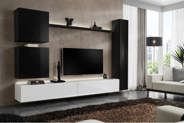 Mueble de salón negro, mueble de pared de diseño, soporte de TV, muebles de salón modernos, nuevos