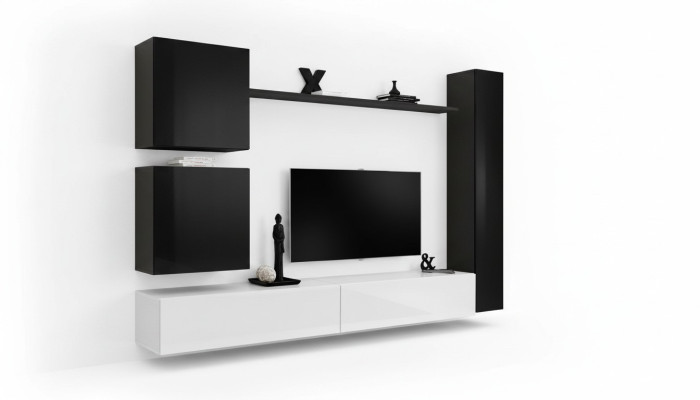 Mueble de salón negro, mueble de pared de diseño, soporte de TV, muebles de salón modernos, nuevos
