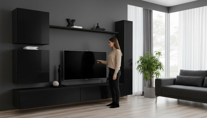 Lujo Negro Mueble de pared de diseñador en juego de armarios 6 piezas Muebles de madera para la sala de estar.
