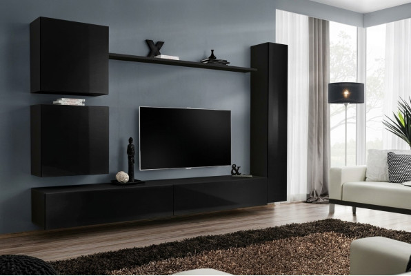 Lujo Negro Mueble de pared de diseñador en juego de armarios 6 piezas Muebles de madera para la sala de estar.