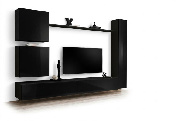 Lujo Negro Mueble de pared de diseñador en juego de armarios 6 piezas Muebles de madera para la sala de estar.