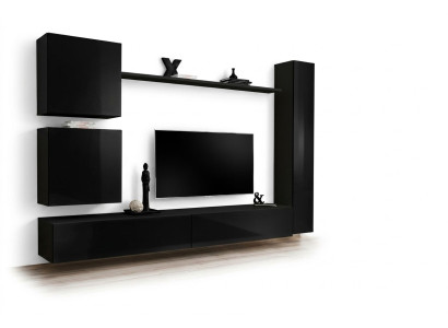 Lujo Negro Mueble de pared de diseñador en juego de armarios 6 piezas Muebles de madera para la sala de estar.