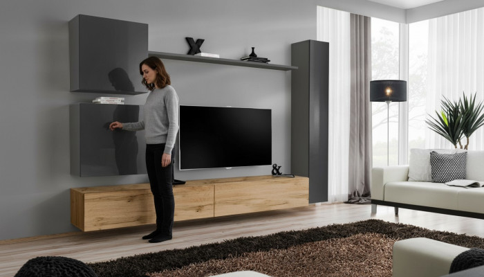 Armario de pared, conjunto de muebles de pared de 6 piezas, mueble moderno, aparador, soporte de TV