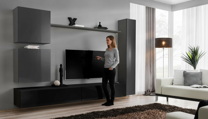 Juego de muebles de salón: mueble de TV, pared de estantería, estantería de lujo, armario de pared, aparador de TV de 6 piezas.