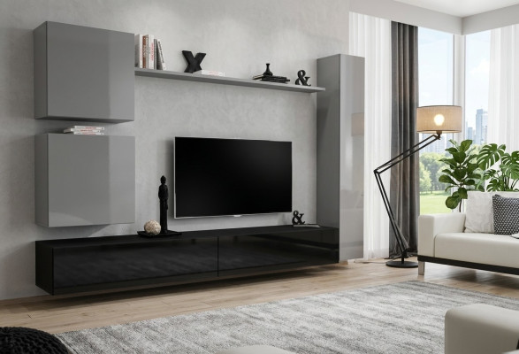 Juego de muebles de salón: mueble de TV, pared de estantería, estantería de lujo, armario de pared, aparador de TV de 6 piezas.