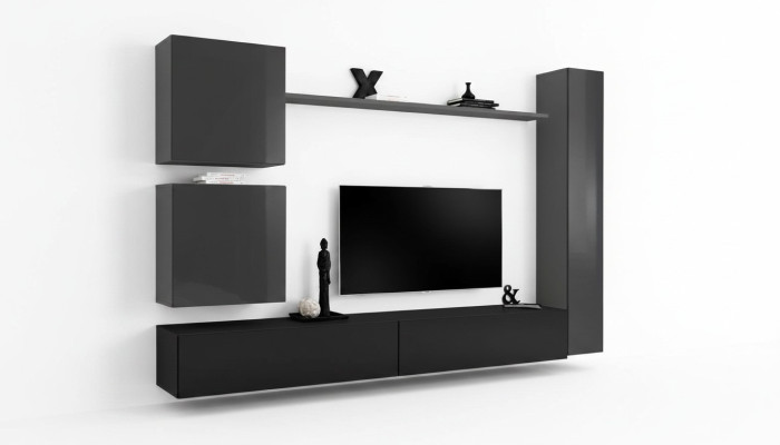 Juego de muebles de salón: mueble de TV, pared de estantería, estantería de lujo, armario de pared, aparador de TV de 6 piezas.