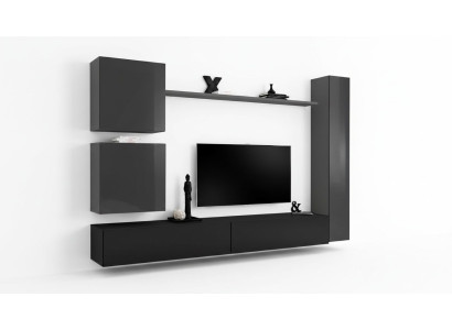 Juego de muebles de salón: mueble de TV, pared de estantería, estantería de lujo, armario de pared, aparador de TV de 6 piezas.