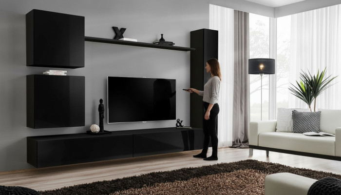 Conjunto de muebles de lujo negro para salón, estantería, armario de pared, estantería, nuevo.