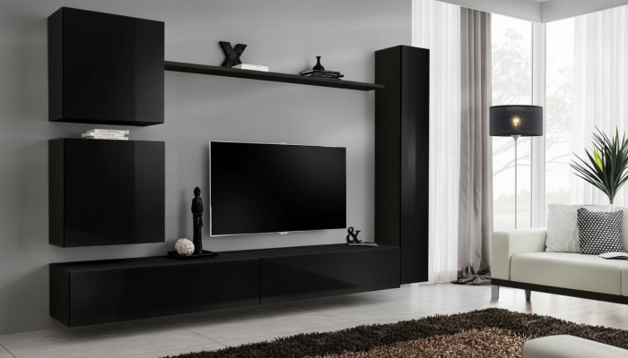 Conjunto de muebles de lujo negro para salón, estantería, armario de pared, estantería, nuevo.