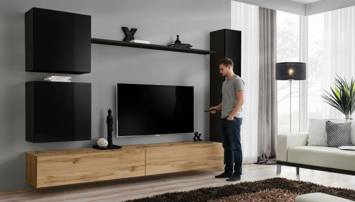 Sala de estar lujo decoración mueble de pared negro armario de pared muebles de madera estilo diseño.
