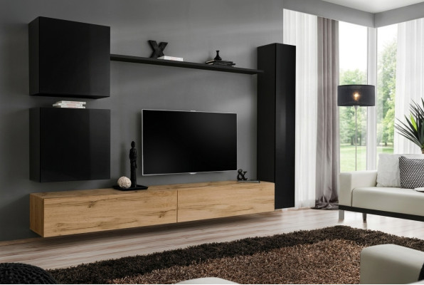 Sala de estar lujo decoración mueble de pared negro armario de pared muebles de madera estilo diseño.