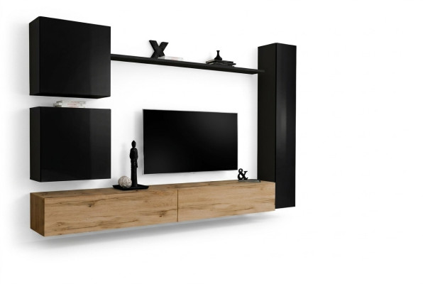 Sala de estar lujo decoración mueble de pared negro armario de pared muebles de madera estilo diseño.