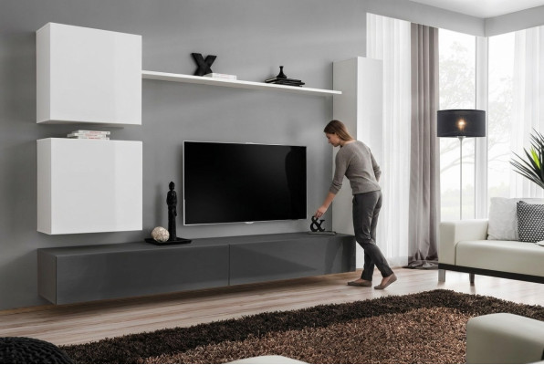 Mueble de salón armario de pared Estilo Moderno Decoración Diseñador Blanco Estantería TV Mueble auxiliar