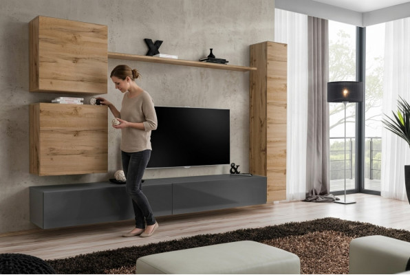 Diseñador de interiores Braun 3x armario de pared conjunto de muebles de madera de lujo soporte de televisión.