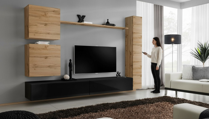 Armario de pared marrón Muebles de madera Diseñador Estante de pared Aparador Soporte de TV Set