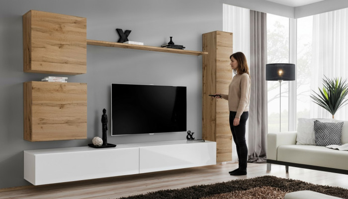 Muebles de sala de estar, conjunto de pared de diseño, estantería de pared, soporte de TV, aparador, muebles de madera.